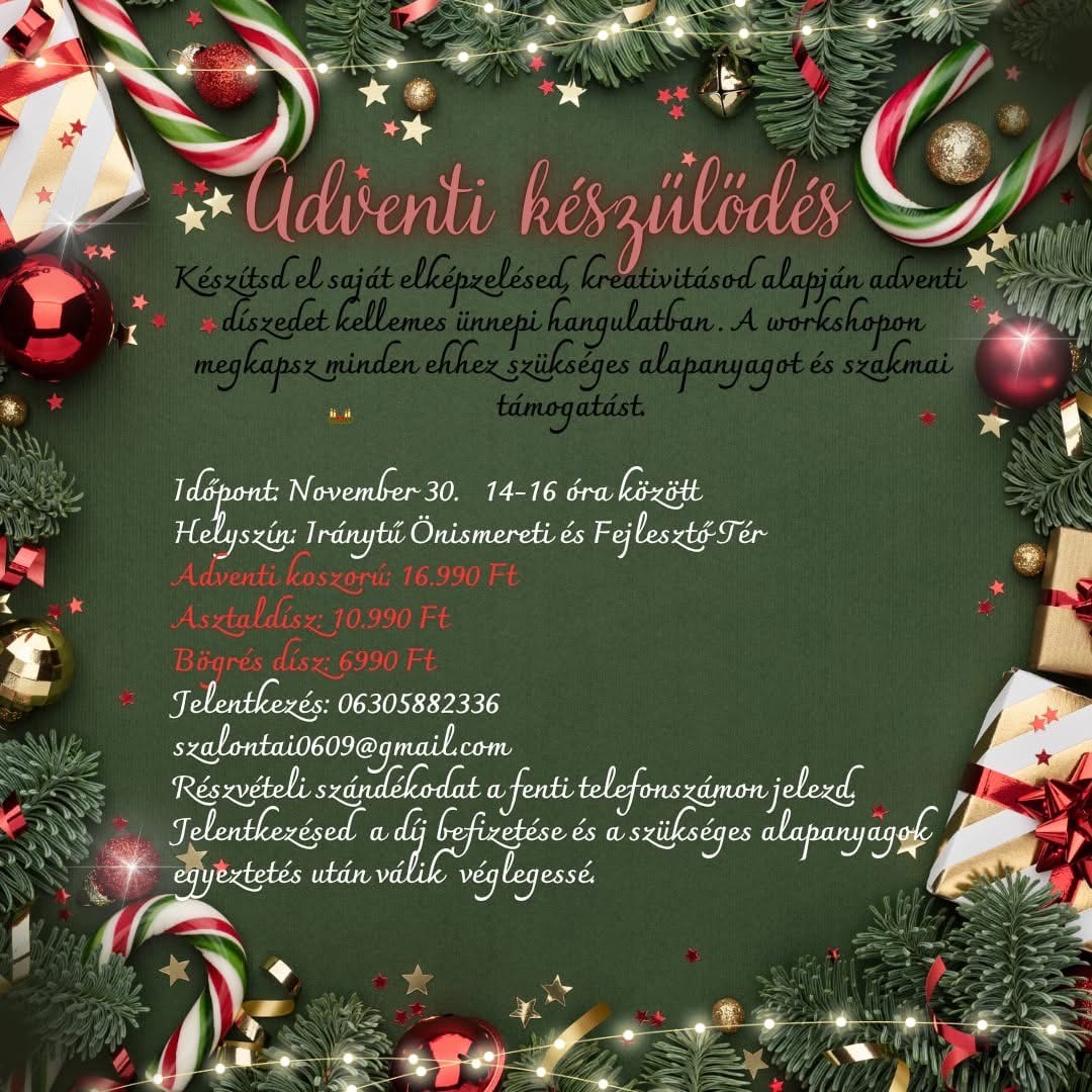 Adventi koszorú, asztali dísz, bögre készítő workshop!