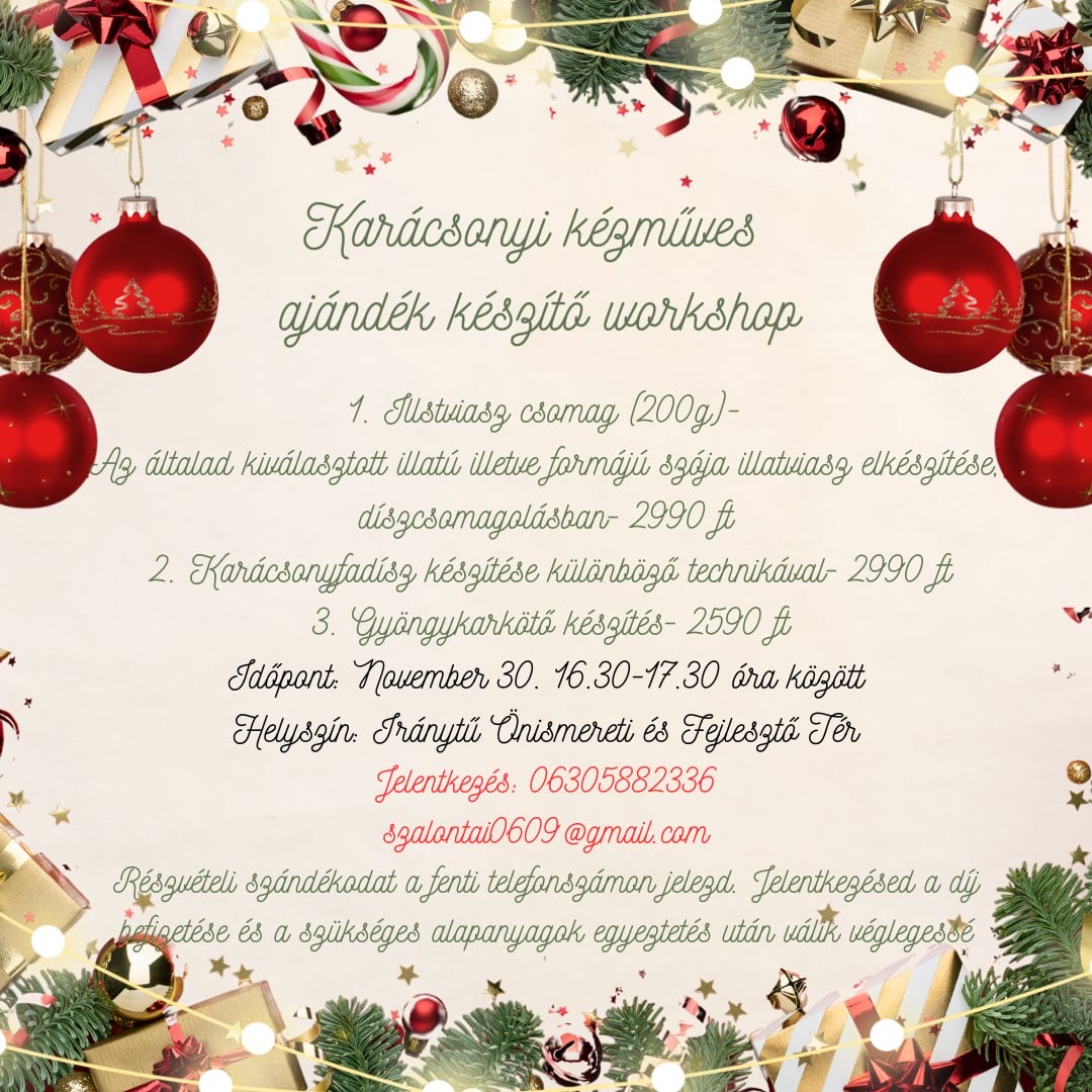 Karácsonyi kézműves ajándék készítő workshop!